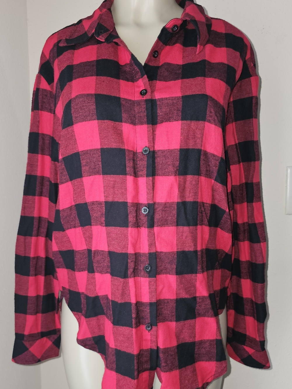 Women’s Red & Black Plaid Button-Up Shirt